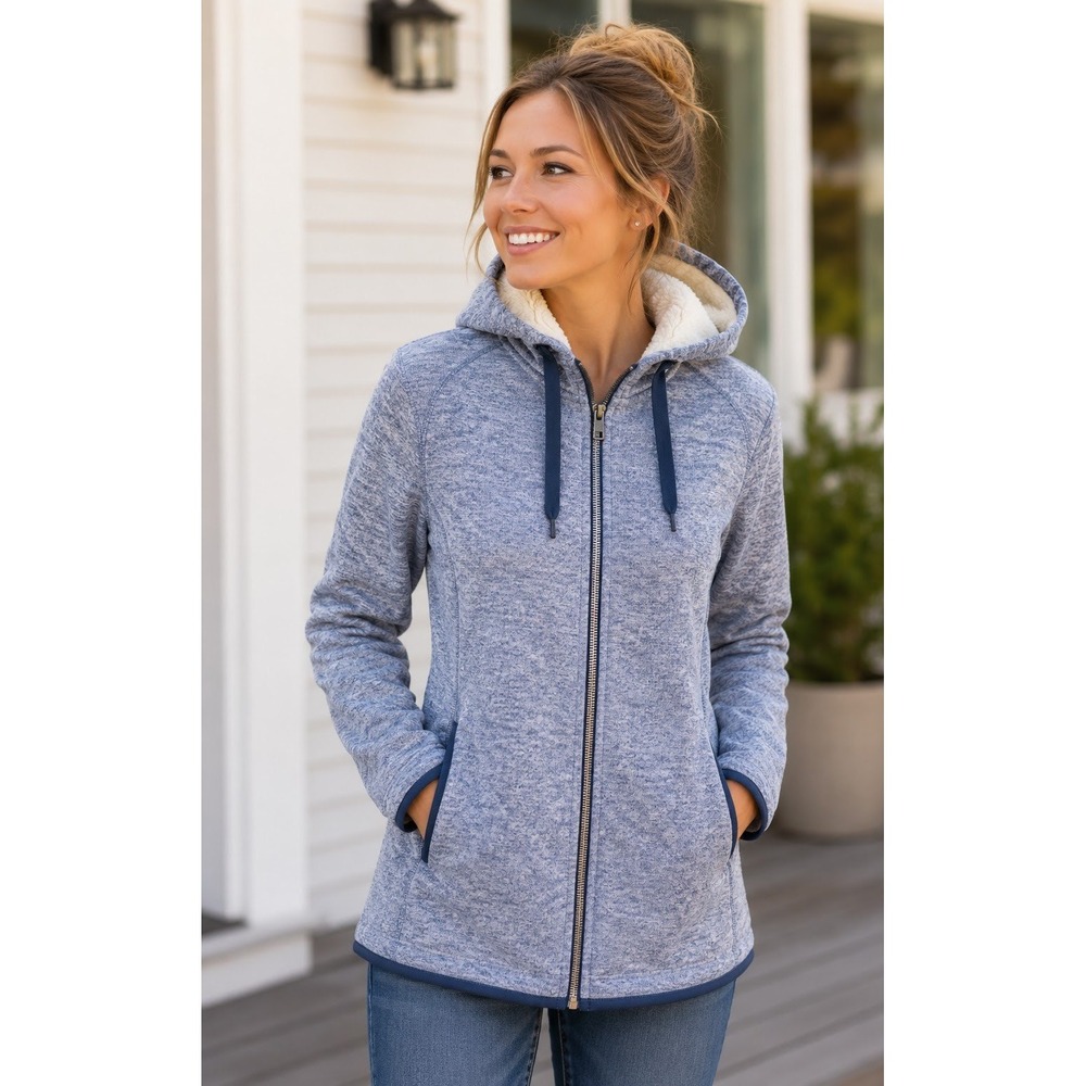 Snow Tech Sherpa Lined Full Zip Hoodie Jacket Small Blue Cozy Outdoor Athleisure